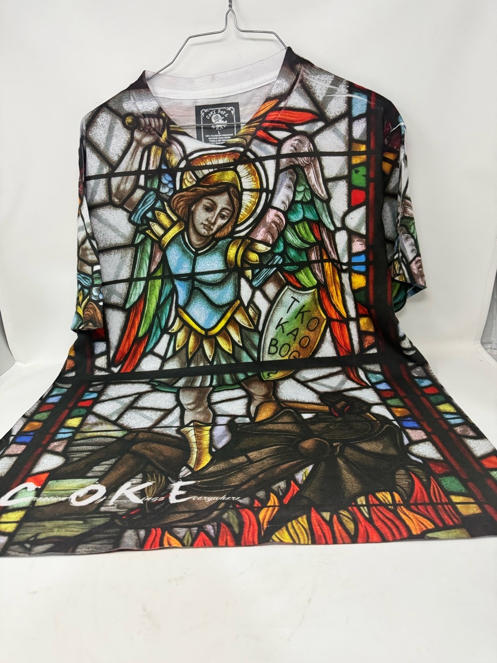 Coke boys Stained Glass Angel Graphic  men’s Tee - Multicolor Archangel Sz L